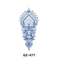 Semi-permanent blue herbal temporary tattoo sticker, botanical floral mandala body art design. - GZ-477 / 180X110MM