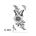 Adesivo per tatuaggio temporaneo in bianco e nero con farfalla e design di girasole - K-685