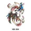 Waterproof temporary tattoo sticker with colorful peacock skull and flower design for body art. - HB-304 / 210*148mm