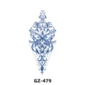 Herbal temporary tattoo sticker featuring a symmetrical blue butterfly and floral botanical design. - GZ-479 / 180X110MM
