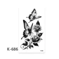 Adesivo per tatuaggio temporaneo farfalla rosa in bianco e nero per decorazione corpo. - K-686