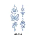 Herbal juice temporary tattoo sticker, blue floral and butterfly geometric line design variant. - GZ-394