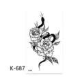 Adesivo per tatuaggio temporaneo serpente e rosa, design d'arte corporea floreale in bianco e nero. - K-687