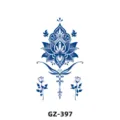 Herbal semi-permanent temporary tattoo sticker, blue mandala lotus and rose design, waterproof. - GZ-397
