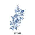 Herbal semi-permanent juice tattoo sticker featuring a blue rose floral design, style GZ-398. - GZ-398