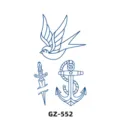 Feuille de sticker de tatouage temporaire avec des motifs d'hirondelle, de poignard et d'ancre. - GZ-552 / 180X110MM