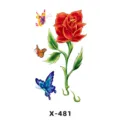 Autocollant de tatouage temporaire avec rose rouge et papillons colorés pour art corporel chic. - X-481