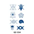 Autocollant de tatouage semi-permanent aux herbes symboles occultes mystiques bleus. - GZ-554 / 180X110MM