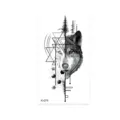 Geometric wolf temporary tattoo sticker, black and white line art body art design K-074 - Geometric Wolf Style (K-074)