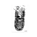 Waterproof temporary tattoo sticker featuring realistic wolf, forest, and moon design. - Forest Wolf Style (K-076)