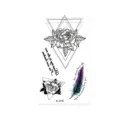 Waterproof temporary tattoo sticker sheet with geometric rose and feather designs. - Rose Feather Style (K-079)