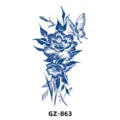 Herbal juice temporary tattoo sticker, blue floral and butterfly half arm waterproof design. - GZ-863