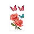 Waterproof temporary tattoo sticker featuring pink butterflies and red floral art set. - Pink Butterfly Red Flower (K-576)