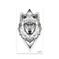 Geometric wolf temporary tattoo sticker, black and white sketch design, waterproof style. - K-217