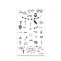 Waterproof black and white temporary tattoo sticker sheet with various cute minimalist designs. - K-218