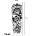 Tijdelijke tattoo sticker voor volledige arm met schedel en geometrisch oog totem, 17x48cm. - Schedel en Geometrisch Oog (TQB-331) / 170x480mm