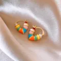 Colorful enamel striped heart hoop earrings fashion gold plated chic jewelry for women. - 174# Heart Clip