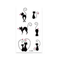 Waterproof temporary tattoo sticker featuring cute black cat silhouettes and red hearts designs. - K-222