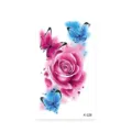 Waterproof temporary tattoo sticker featuring pink rose and blue butterflies design variant. - K-228