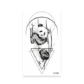 Geometric panda temporary tattoo sticker, black and white sketch art body art design for daily wear. - K-230