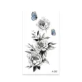 Sketch peony and blue butterfly temporary tattoo sticker, waterproof floral body art. - K-232