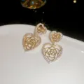 Elegant gold rhinestone camellia heart dangle earrings for women fashion jewelry variant - Camellia Heart (99#)