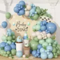 Kit d'arche de ballon bleu et vert Morandi pour décoration de fond de fête d'anniversaire. - Guirlande de ballons bleu et vert Morandi