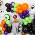 Halloween balloon arch kit orange green purple black balloons ghost eyeball party decor - Orange and Green Pumpkin Halloween Balloon Garland