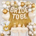 Bride to be balloon arch kit bridal shower party decorations with gold fringe curtain. - Wedding Gold