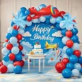 Ensemble de décoration de fête d'anniversaire avec ballons bleus rouges et avion. - Ensemble de ballons avion et nuage rouge et bleu 1