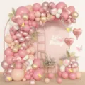 Roze gouden ballonboog set met vlinders voor verjaardagsfeest achtergrond decoratie. - Set 1