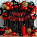 Retro cherry balloon arch kit with red black leopard balloons for birthday party decor - Vintage Cherry Balloon Set