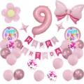 Conjunto de globos para fiesta de cumpleaños rosa con número 9, confeti y guirlanda. - Número 9 / Rosa