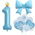 Blaues Nummer 1 Krone Schleife Ballon Set für Baby Jungen Geburtstag Party Deko Zubehör. - Zahl 1 / Blau