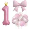 Pink number 1 crown and bow balloon set for birthday party baby shower and festive decor - Number 1 / Pink