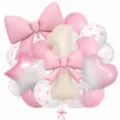 Cream bow number balloon set for baby first birthday party decoration and celebration use. - Bow Knot Number 1 Balloon / Pink