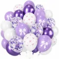Luxury bow printed confetti balloon set for baby birthday party decoration and celebration. - Purple Set