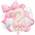 Creamy bow number balloon set for baby first birthday party and celebration decoration - Bow Knot Number 2 Balloon / Pink