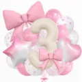 Cream pink bow number 3 balloon set luxury baby birthday party decoration supplies - Bow Knot Number 3 Balloon / Pink