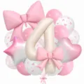 Cream bow number balloon set for cute baby birthday party and celebration decoration. - Bow Knot Number 4 Balloon / Pink