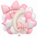Detailed view of cream bow number 6 balloon set for baby birthday party decoration - Bow Knot Number 6 Balloon / Pink