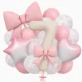Cream bow number 7 balloon set, perfect for baby birthday party decorations and cute events. - Bow Knot Number 7 Balloon / Pink