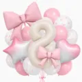 Pink bow number 8 balloon set for baby birthday party decoration and celebration use. - Bow Knot Number 8 Balloon / Pink