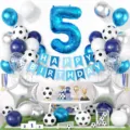 Set di decorazioni per feste di compleanno calcio blu con palloncino numero 5 e festone. - Stile Calcio Blu Numero 5