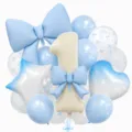Luxury bow number balloon set for baby first birthday party decoration blue and white theme - Bow Knot Number 1 Balloon / Blue