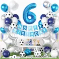Set di palloncini per festa di compleanno a tema calcio con palloncino in foil e bandiera. - Stile Calcio Blu Numero 6