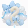 Closeup detailed view of cream bow number 2 balloon set for children birthday party decor. - Bow Knot Number 2 Balloon / Blue