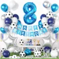 Set decorazioni compleanno calcio blu con palloncino numero 8, festone e palloncini. - Stile Calcio Blu Numero 8