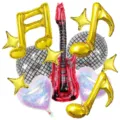 Rock guitar and musical note foil balloon set for disco party and birthday decoration. - Rock Guitar Music Note Foil Balloon Red