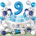 Set palloncini compleanno calcio blu con palloncino alluminio numero 9 e festone decorazione - Stile Calcio Blu Numero 9